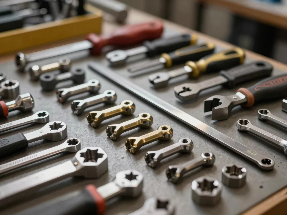 Precision hand tool sets and forged industrial cutlery under focu